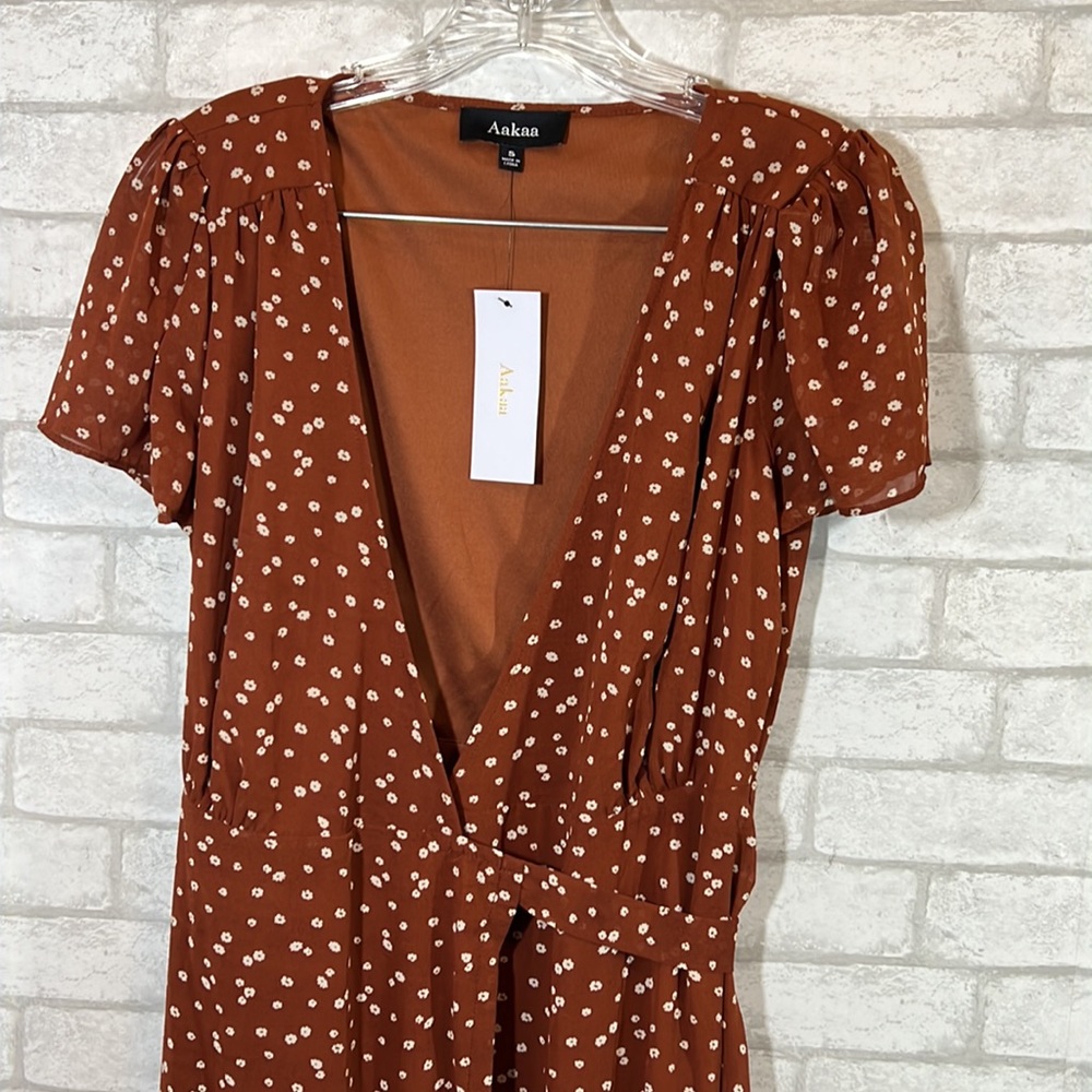 Aakaa floral rust wrap dress size Small - Picture 2 of 13